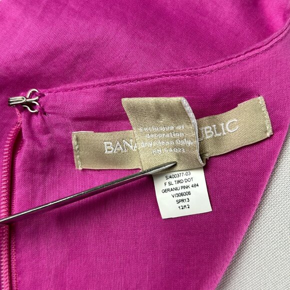 Banana Republic Top Women 14 Sleeveless Pink Pom Pom Lace Trim Cotton Blouse - Picture 13 of 14